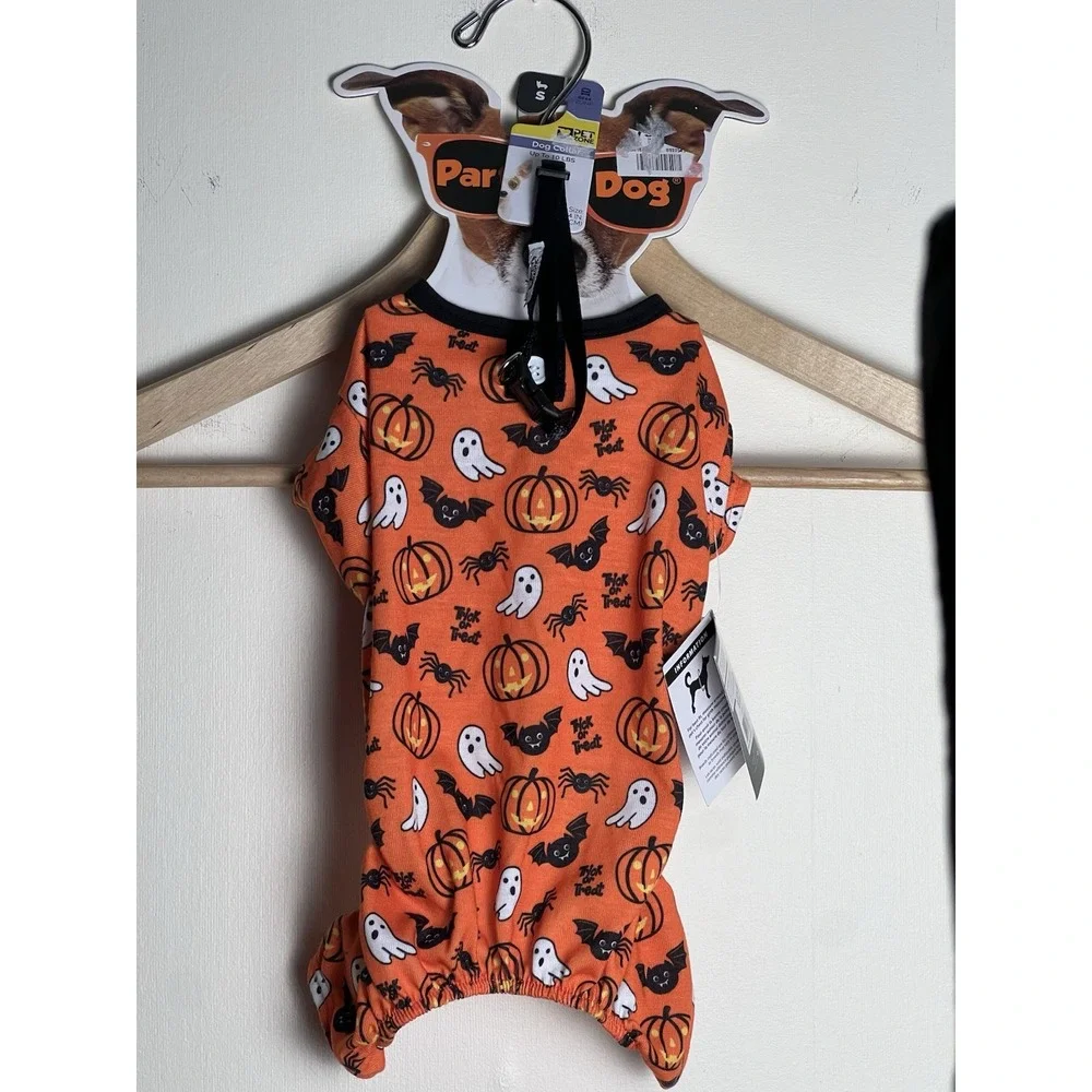 Party Dog Pajamas S/P Halloween Orange Black Pumpkin Ghost Dog Collar Gear Zone